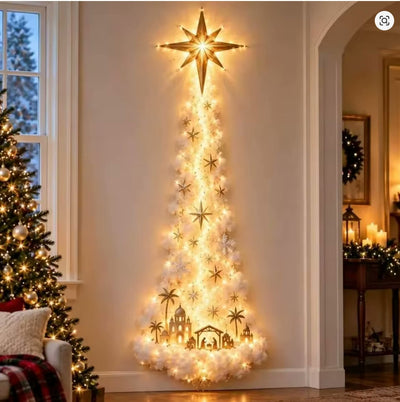 Star & Nativity magic trail wall light glowing on a living room wall