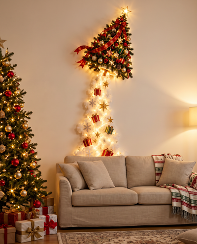 Christmas Tree magic trail wall light glowing in a living room