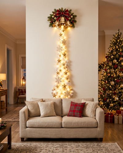 Golden Bells magic trail wall light glowing in a living room