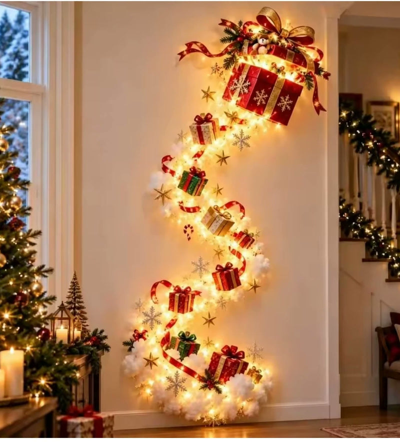 Gift Cascade magic trail wall light glowing beside a staircase