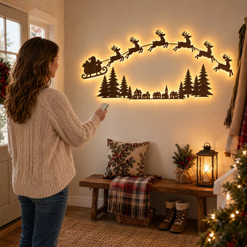 Switching the reindeer wall light on with the remote