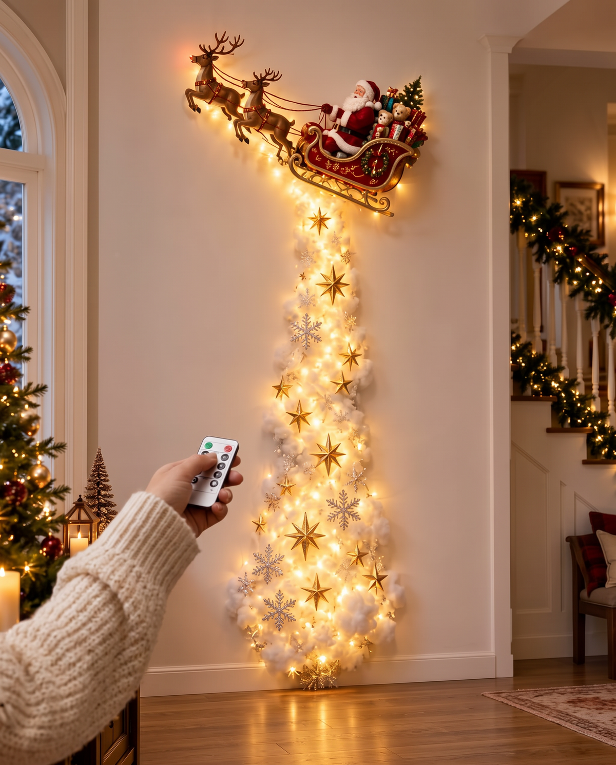 Switching the Santa's Sleigh wall light on with the remote