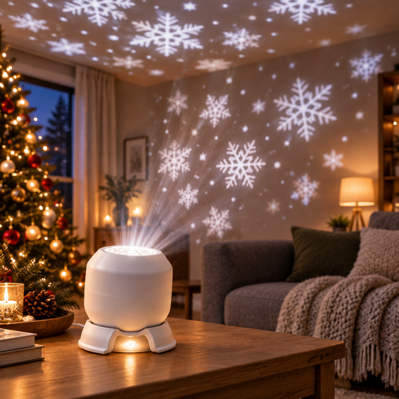 Snowfall Projector Lamp — Swirling Snowflake Scene